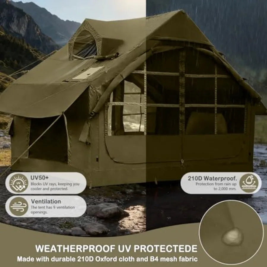 Inflatable Tents for Camping - Easy Blow Up Glamping Tent with Hand Pump Waterproof PVC Air Inflatable Tent House for Family We