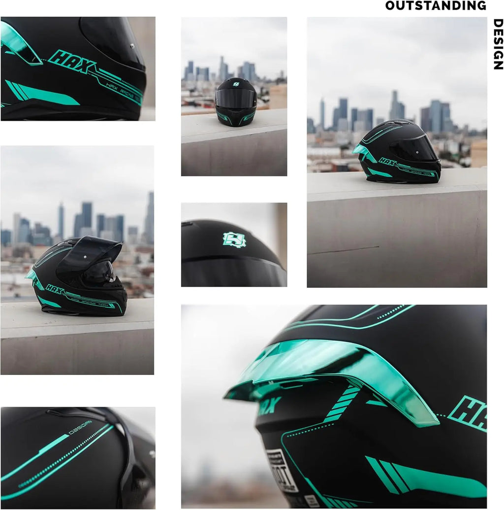 Obsidian Full Face Dual Visor Adult Motorcycle Helmet for Motorbike Street Bike with Pinlock Ready DOT Approved Matte Black Aqua