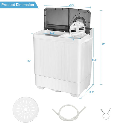 26lbs Semi-automatic Washing Machine Portable W/Built-in Drain Pump Grey