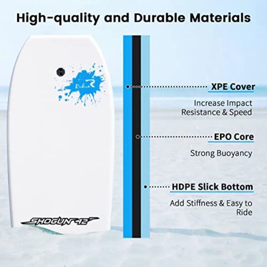 Bodyboard for Beach Include Leash 42 Inch Body Board with Durable EPO Core Reticular Structure Board Great Surfing for Teens an