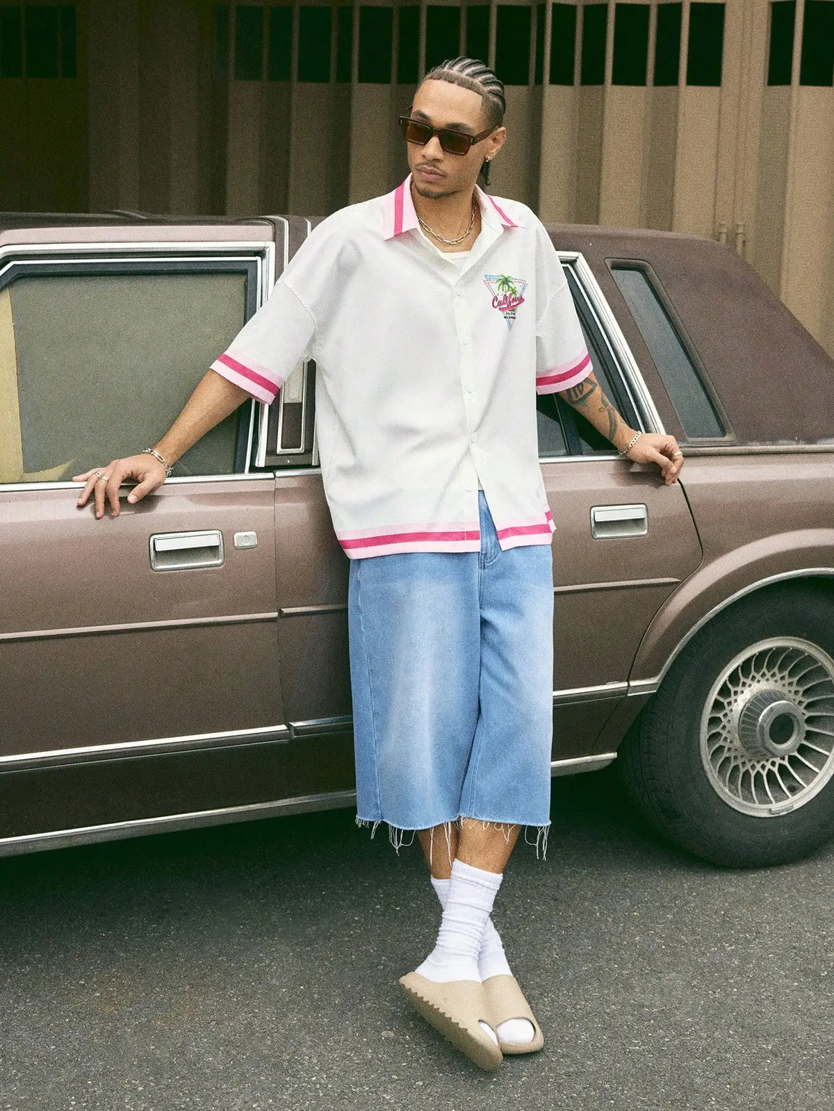 Men's Oversized Woven Short Sleeve Shirt with Graphic Print, Streetwear Style