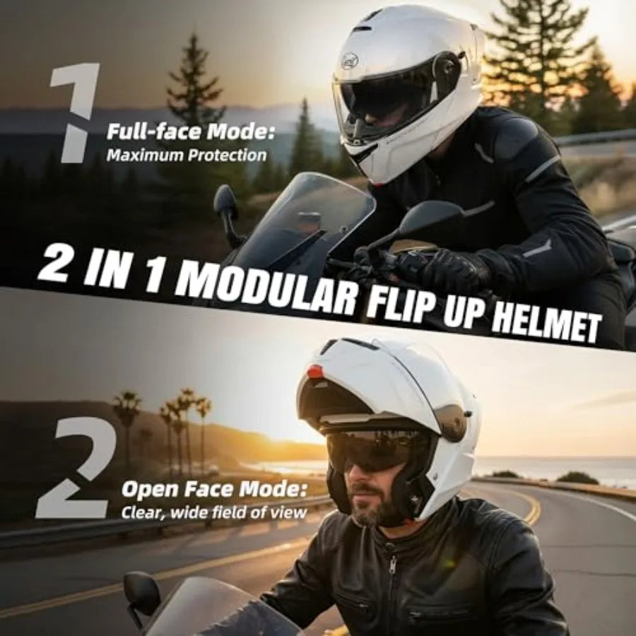 Modular Motorcycle Helmet DOT Approved Flip up Full Face Helmets with Dual Visor Sun Shield for Adults Men and Women