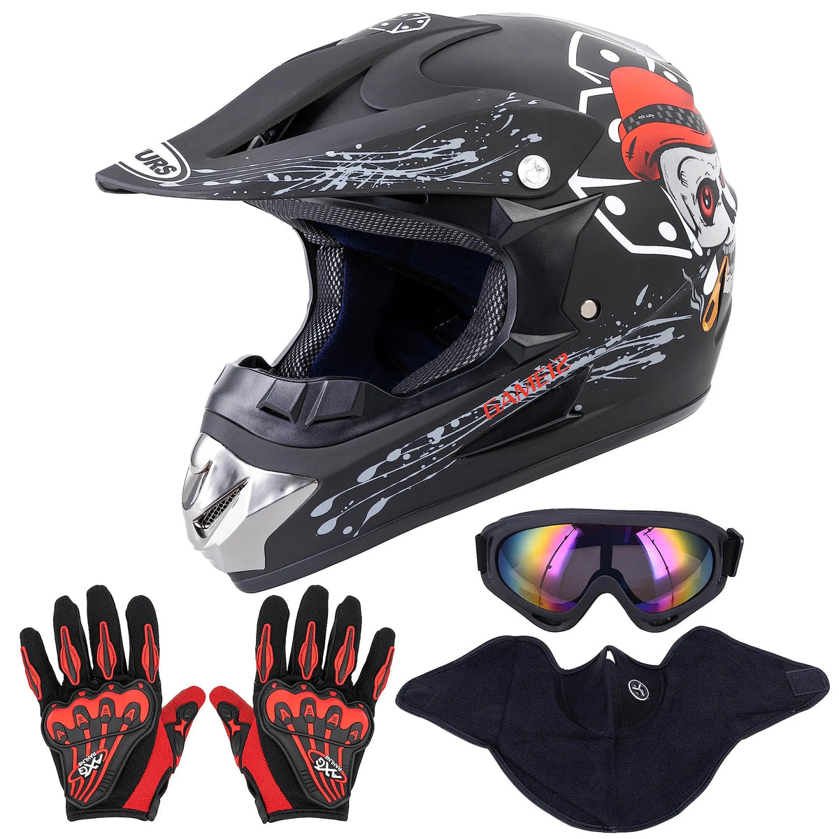 Motocross Full Face Helmet Adult Dirt Bike UTV Off-Road Helmet Goggles Gloves and Face Mask Matte Black Motorcycle Accessories