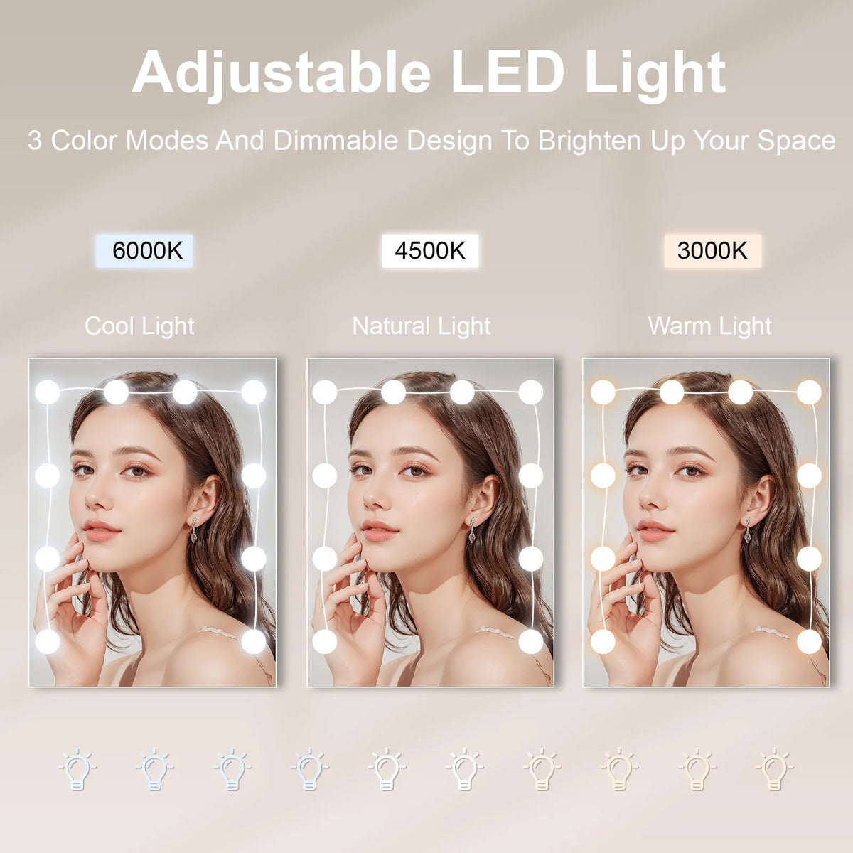 Modern White Dressing Table Stool Set with 3-Color Adjustable LED Light Mirror 4 Drawers For Bedroom Living Room Vanity Table