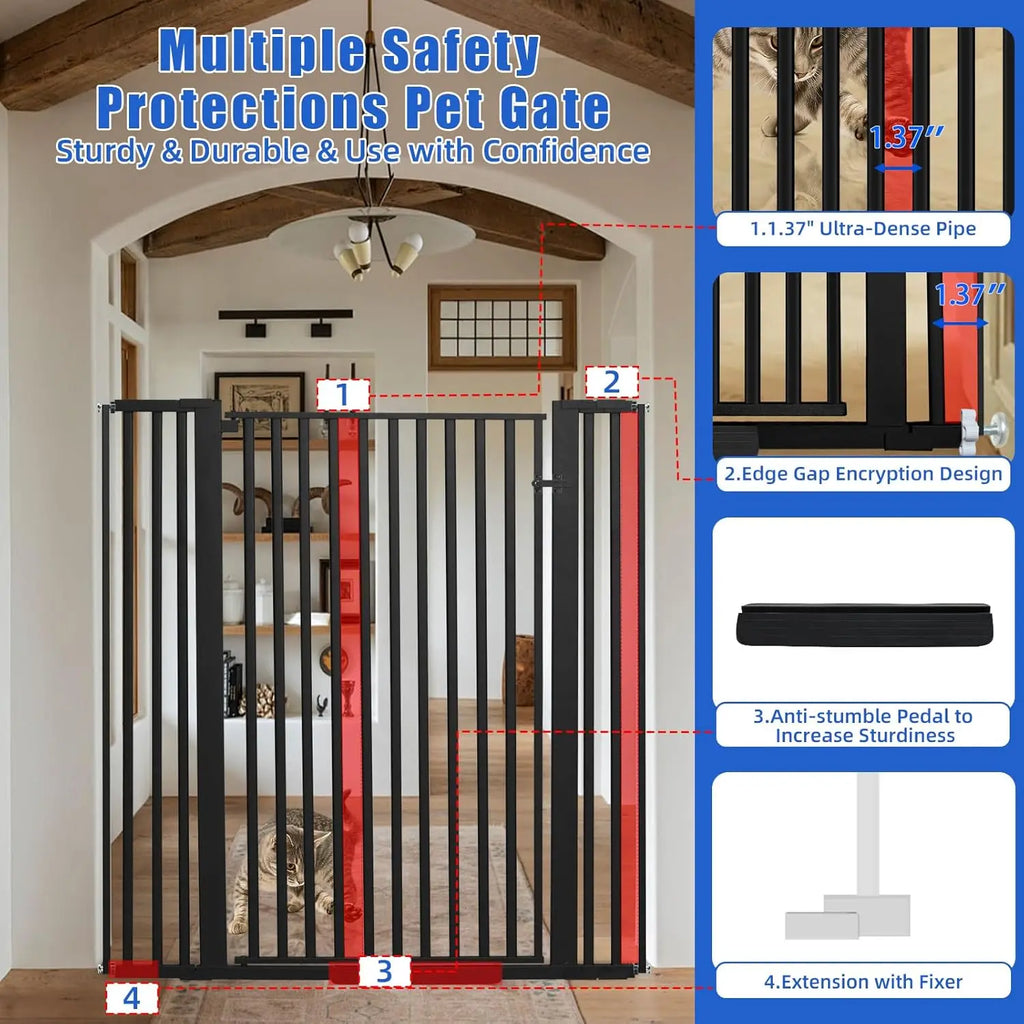 55" Adjustable Pet Gate for Cats and Dogs, Pressure Mounted Tall Gate for Doorways, Hallway, Stairs in Black