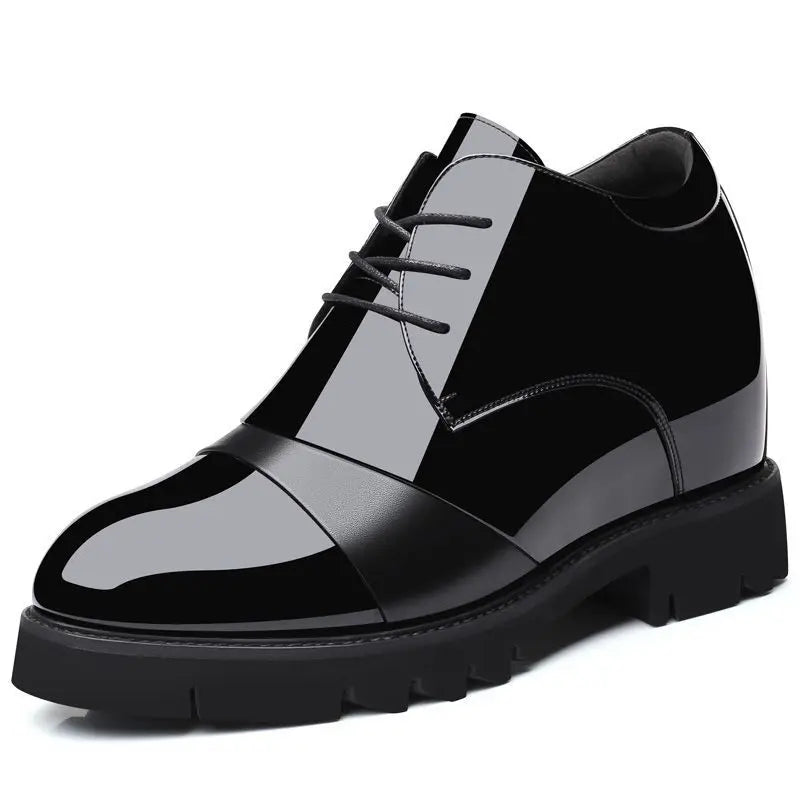 2026 New Men's 12cm Hidden Heel Dress Shoes Patent Leather Business Formal Shoes 10cm Thick Sole Wedding Shoes