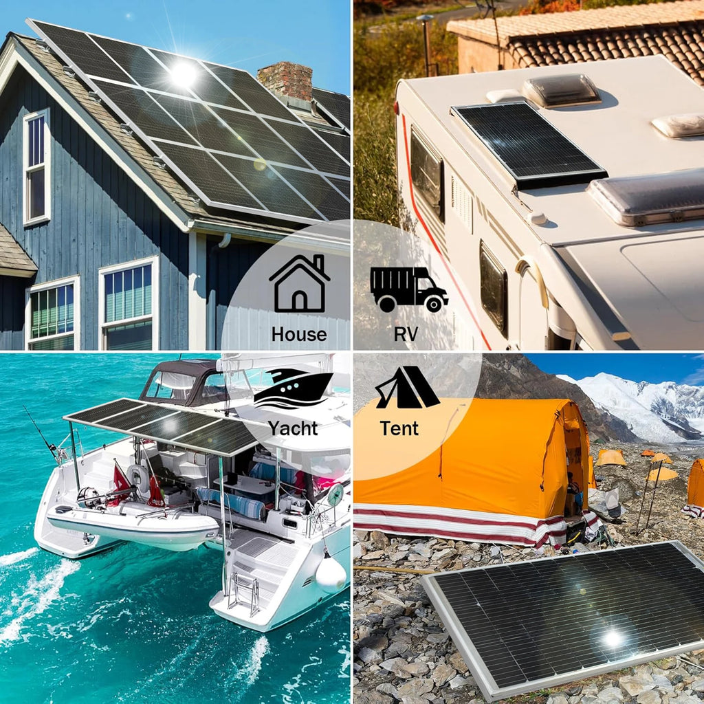 200W Bifacial Rigid Solar Panel 18V Pv Solar Module for 12V 24V Battery Charge, Photovoltaic Solar Panels for Motorhome, Balcony