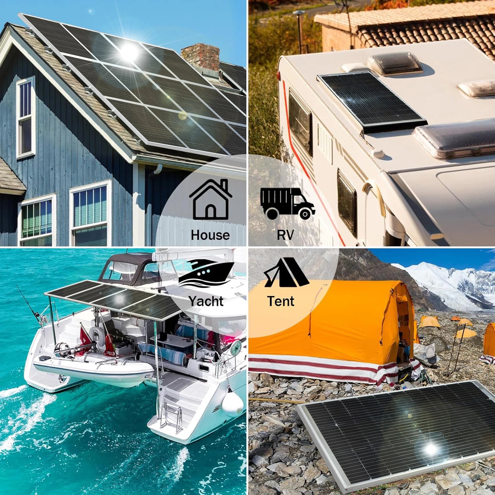 200W Bifacial Rigid Solar Panel 18V Pv Solar Module for 12V 24V Battery Charge, Photovoltaic Solar Panels for Motorhome, Balcony