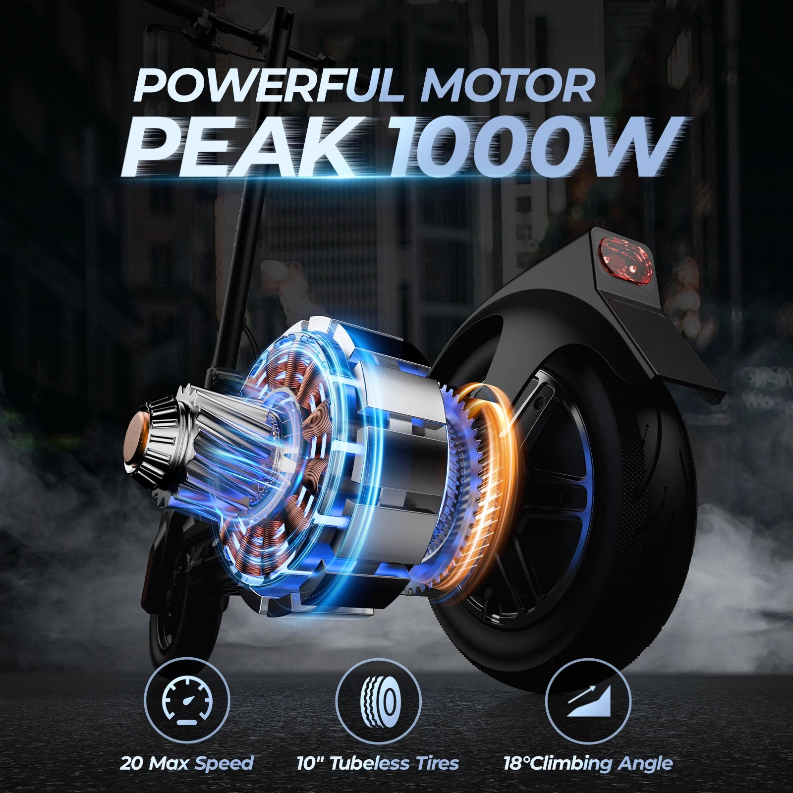 E10/8 Electric Scooter 1000/500W 20mph Max Speed 10"/8.5" Tire Folding E-Scooter 40/20miles Max Range Dual Suspension for Adult