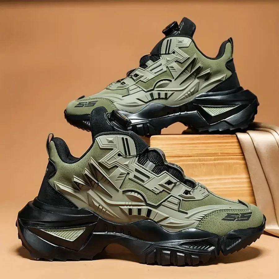 Men's Olive and Black All-Season Mid-Top Sneakers - Breathable Lightweight Road Running Shoes with Cushioned EVA Sole Non-Slip