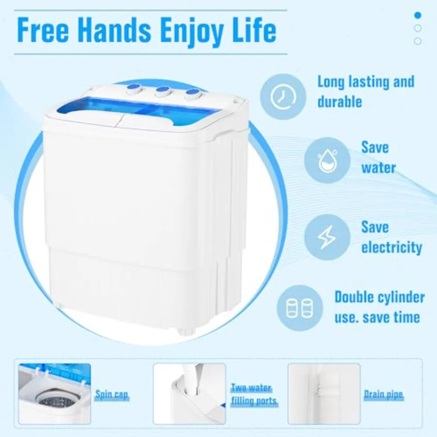Portable Washing Machine 16lbs Mini Compact Twin Tub Laundry Washer Spinner Combo for Home rtment Dorms RV Blue