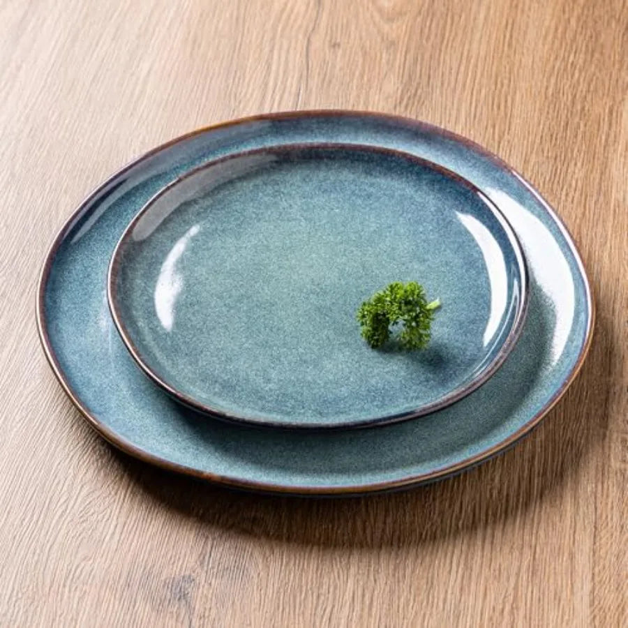 Ceramic Dinnerware Sets Handmade Reactive Glaze Stoneware Plates and Bowls for 8 Service Dishwasher and Microwave Safe Highly S