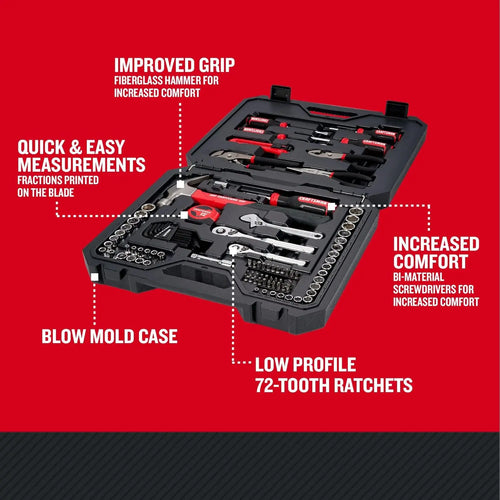 102-Piece Tool Kit for Home and Car, Durable Hand Tools Set with SAE/Metric Sockets, Screwdrivers, Wrench