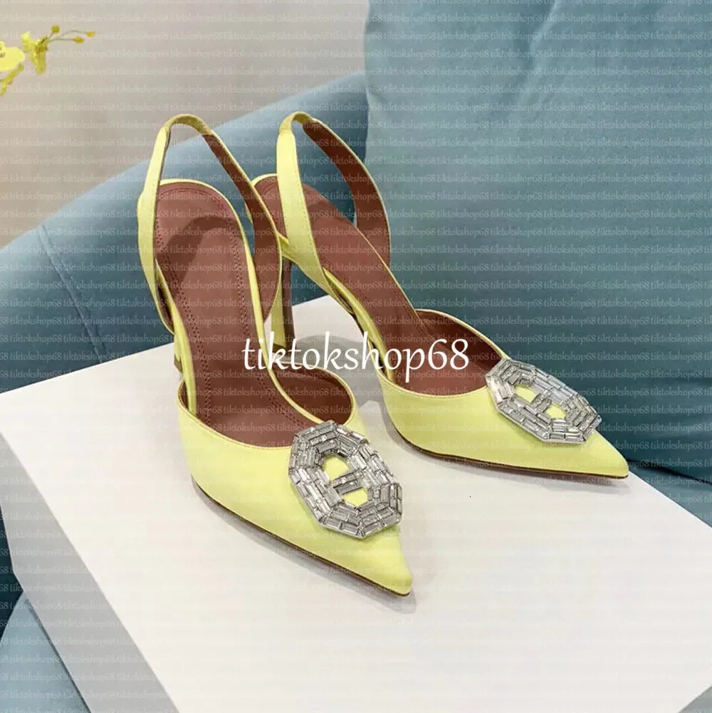 Amina muadii heels designer sandals womens wedding dress shoes satin pointed slingbacks bowtie pumps crystal sunflower flower hi