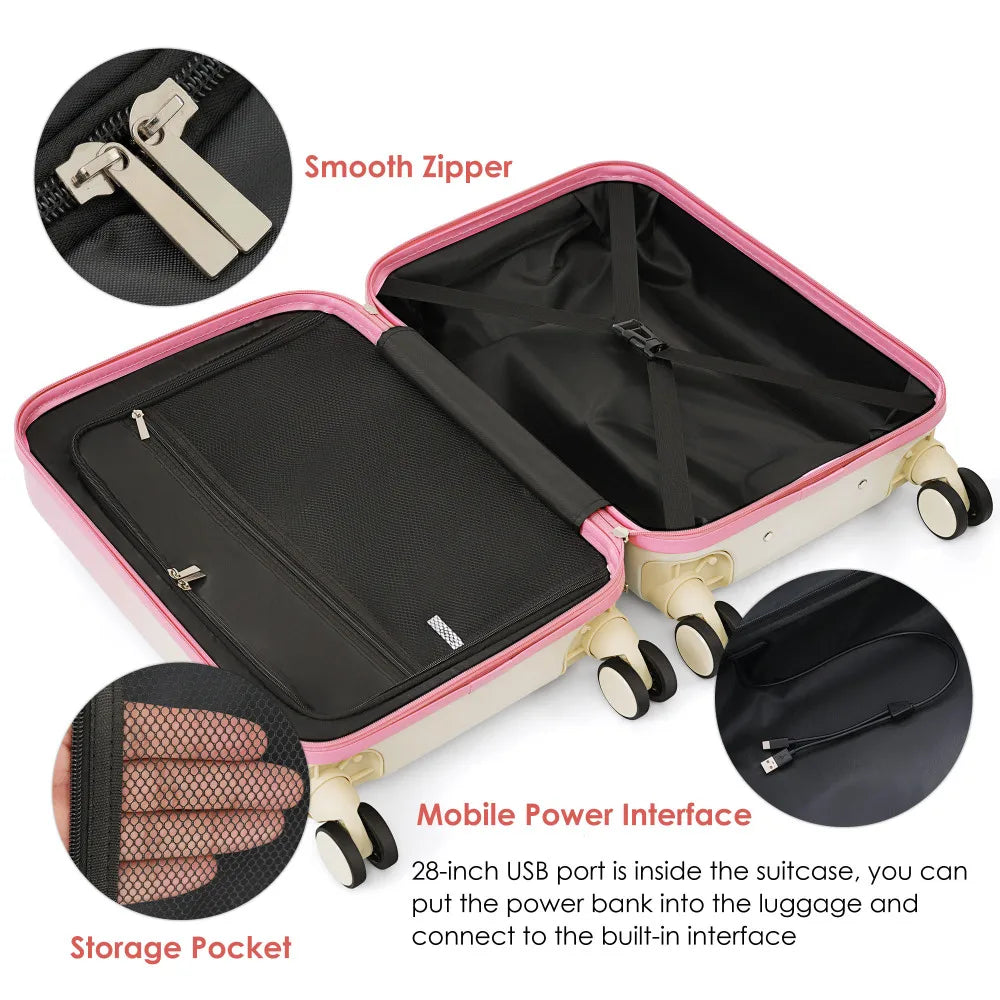 Luggage Set of 3 20 24 28inch with USB Port 20 24inch with Front Opening Design Airline Certified Carry on Luggage Cup Holder