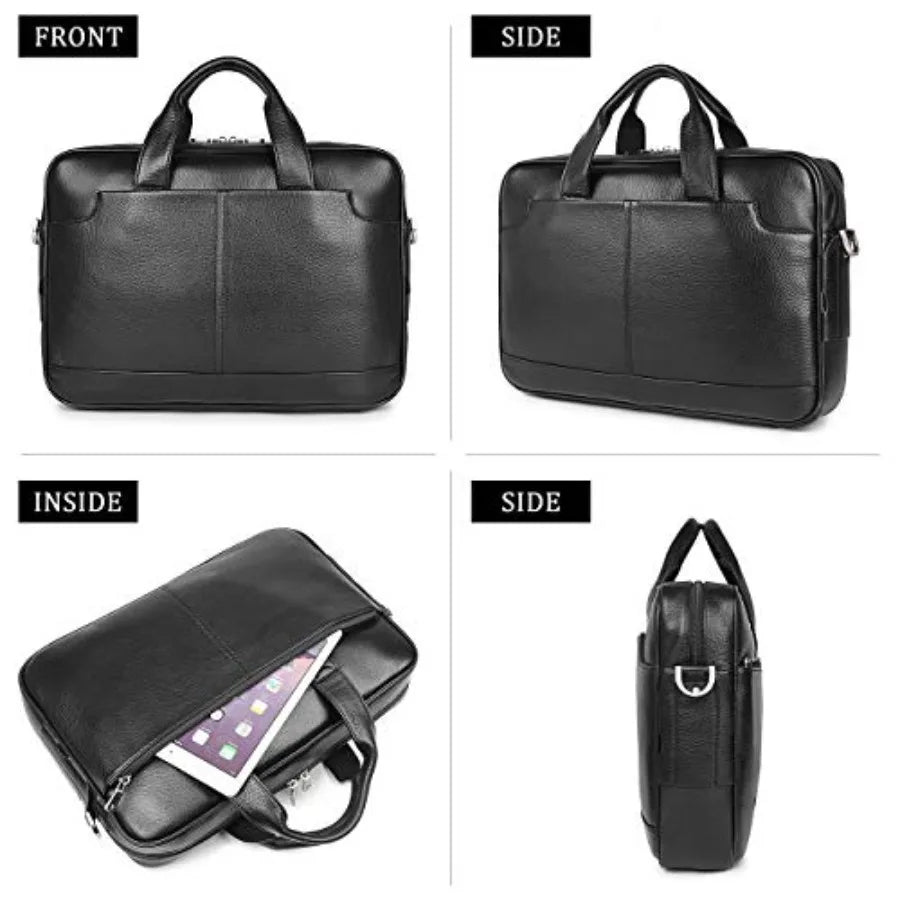 Augus Leather Laptop Briefcase for Men Waterproof Travel Messenger Duffle Bags 15.6 Inch Laptop Bag Brown Premium Leather Durab