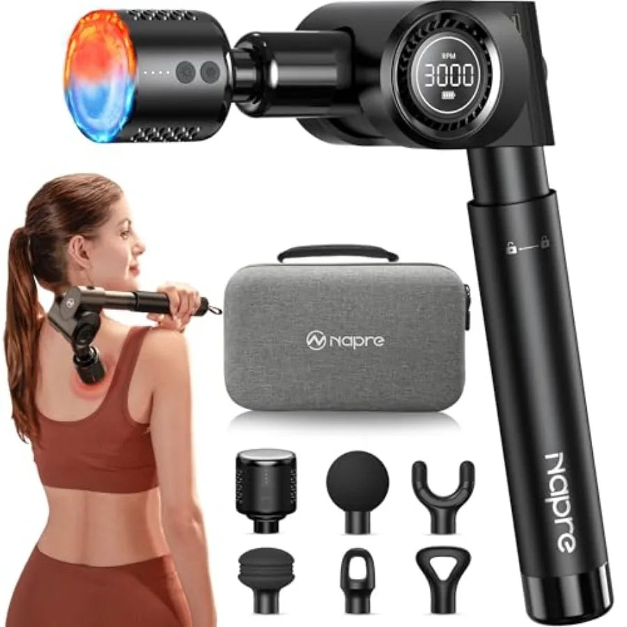 Massage Gun with Heat and Cold HeadDeep Tissue Percussion Back Massager for Muscle/Neck/Body Pain Relief with Long Extension Re