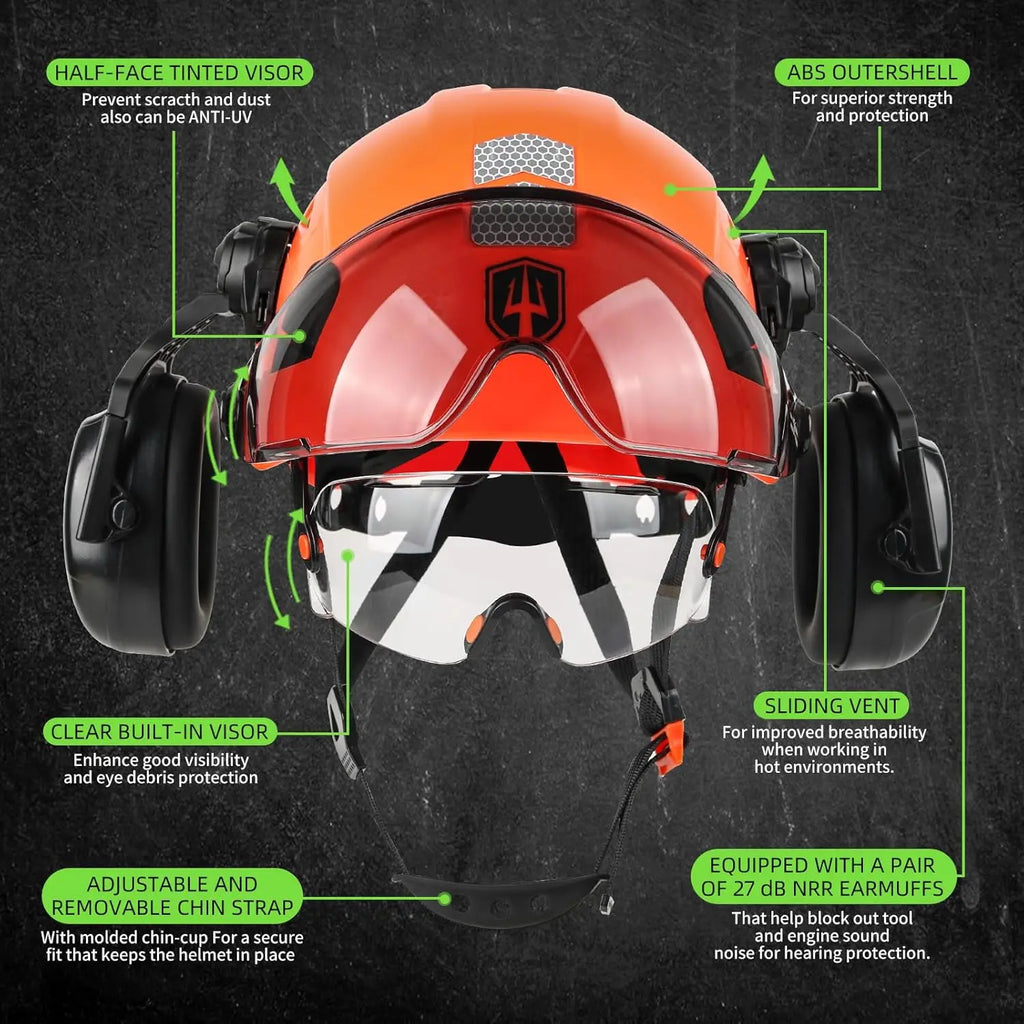 Hard Hat Safety Helmet with Visor, Ear Muffs & Vents for Men/Women, ANSI Z89.1 Certified for Construction