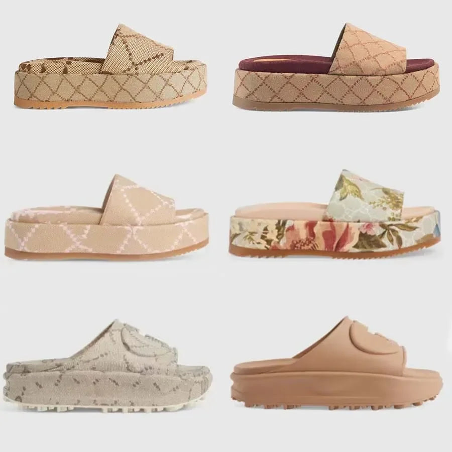 Designer Slippers Woman Slipper Platform Shoes Luxury Sandals Thick Bottom Slides Embroidery Sandal Rubber Slide