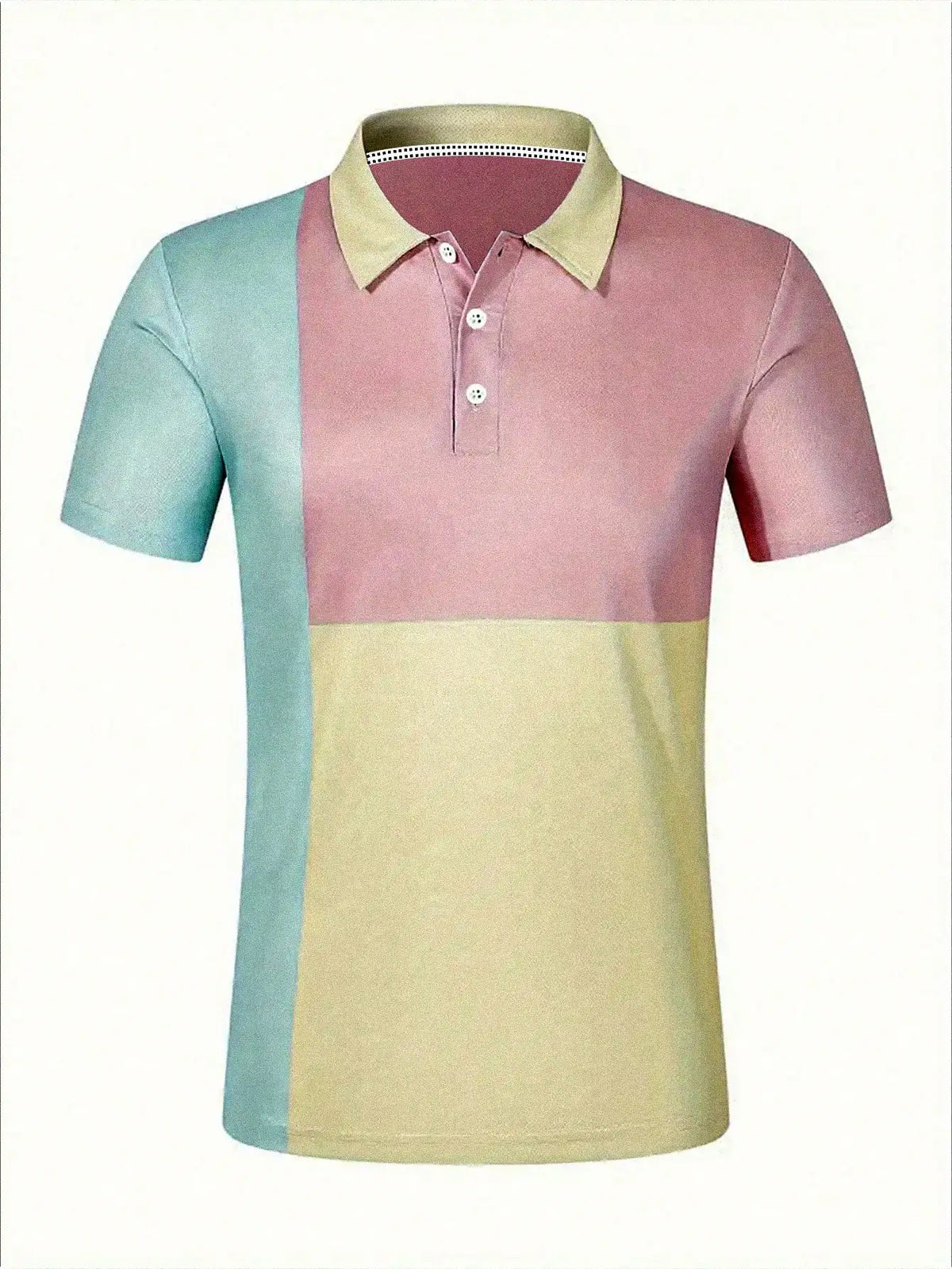 Men's Color Block Short Sleeve Polo Shirt for Summer Casual Wear