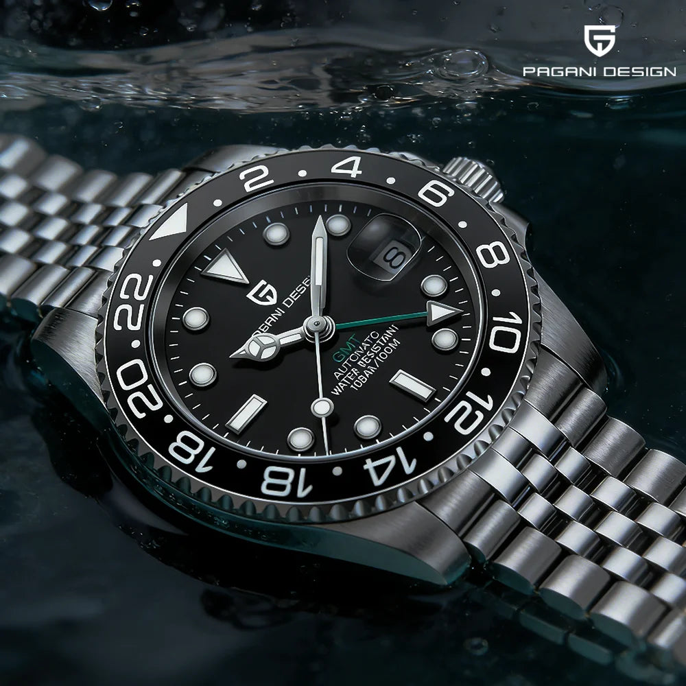 PAGANI DESIGN 40MM Luxury GMT Men's Mechanical Watch Sapphire Glass Stainless Steel 100M Waterproof Fully Automatic Watch