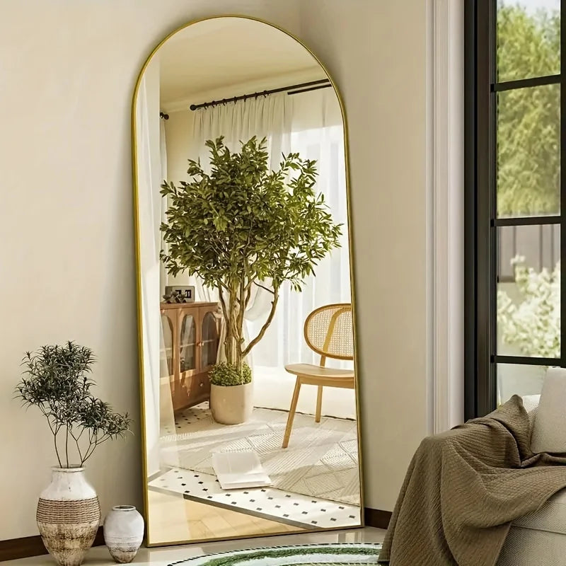 Arched/Rect Full Length Mirror, Full Body Mirror With Stand, Hanging Or Leaning For Wall, Aluminum Alloy Thin Frame Floor Standi