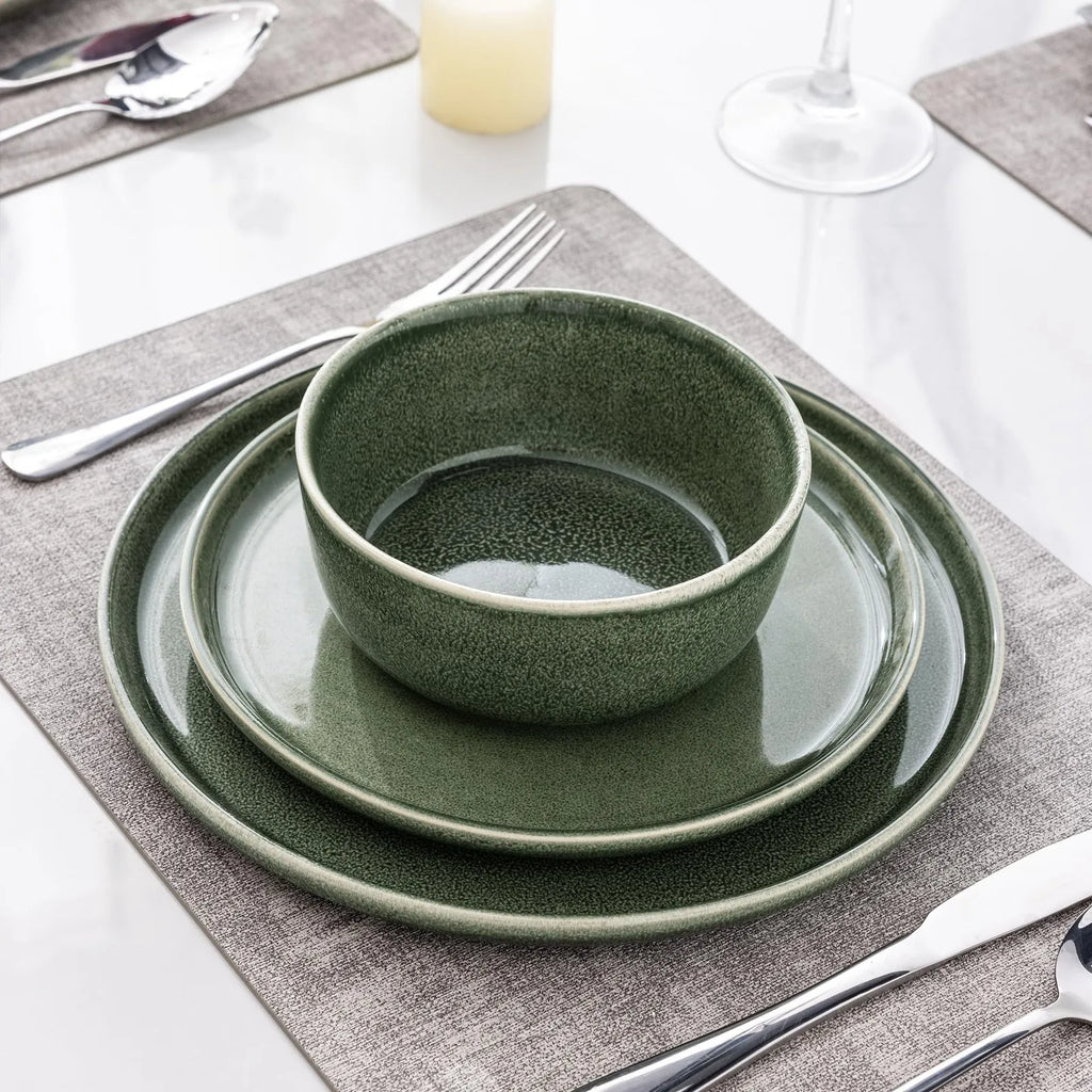 Ceramic Tableware SetStoneware Dinnerware Set Round Reactive Glaze Ceramic Plates Bowls Modern Tableware for Family Dining