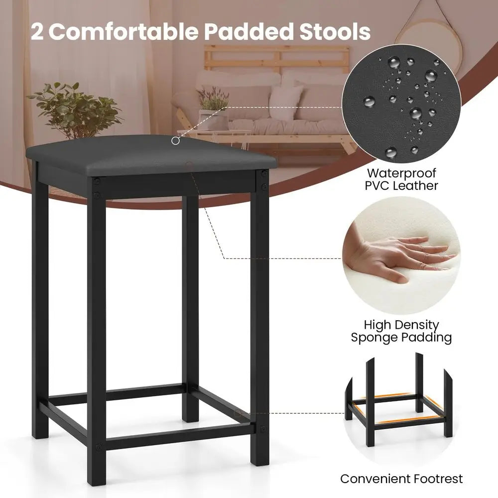 3Piece Dining Table Set for 2, Kitchen Counter Height Table and Chairs Set with Faux Marble Tabletop, Padded Stools, Modern Bar