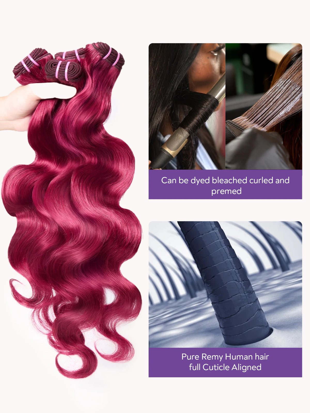Burgundy 99j Body Wave Bundles Human Hair  Red Colored 1/3/4 PCS Bundle Deals Brazilian Hair Extension Remy Weave Bundles