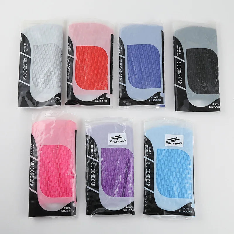 Silicone swimming cap Waterproof water drop-shaped granular head cap Adult men's and women's ear protection swimming cap