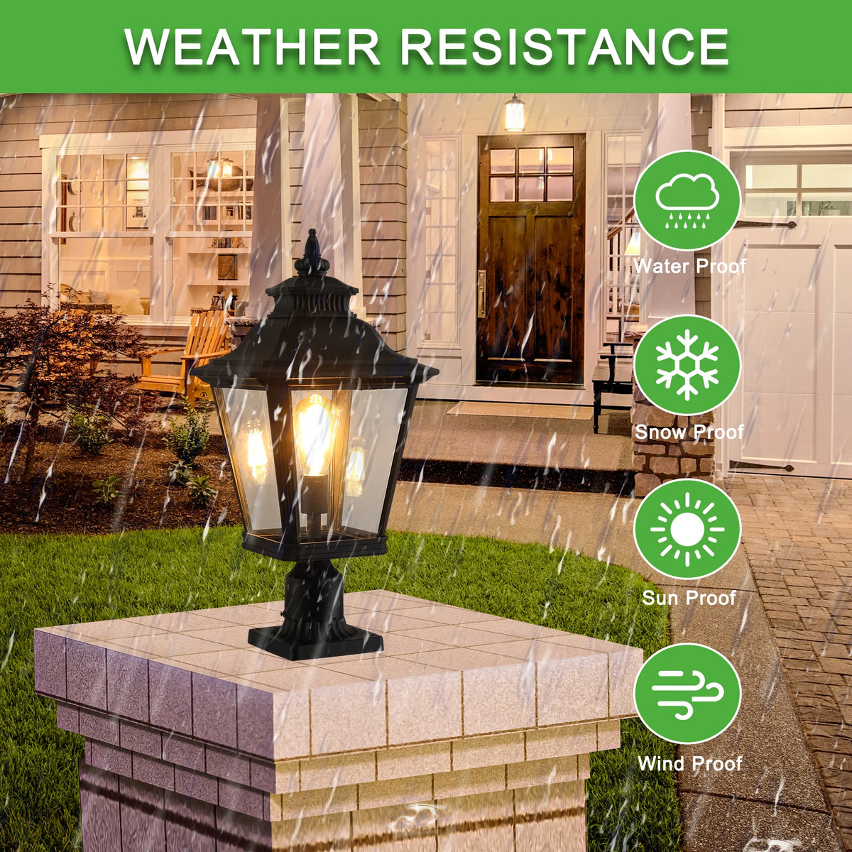 2 pack Large Outdoor Post Light Fixture 21'' Black Exterior Pillar Lantern Waterproof Anti-Rust Aluminum Post Lamp