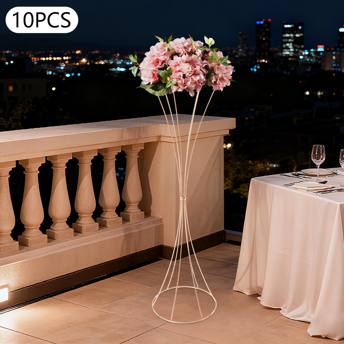 NEW 10Pcs Gold Trumpet Shape Vases 80cm Stackable Metal Flower Stand DIY Flower Arrangement Decor for Wedding Party Event