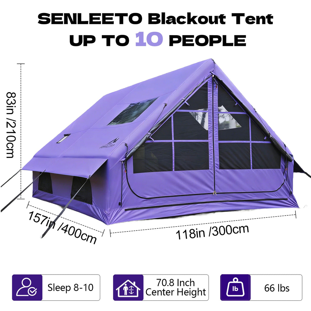 129 Sq Ft Large Inflatable Camping Tent Waterproof Oxford Air Tent House with Hand Pump 4 Season Sunproof Glamping Family Tent