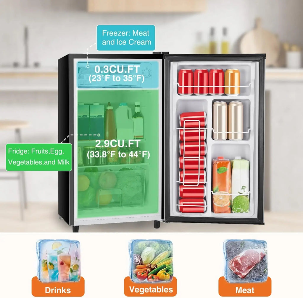 3.2 Cu.Ft Mini Fridge with Freezer Small Refrigerator Single Door, Silver