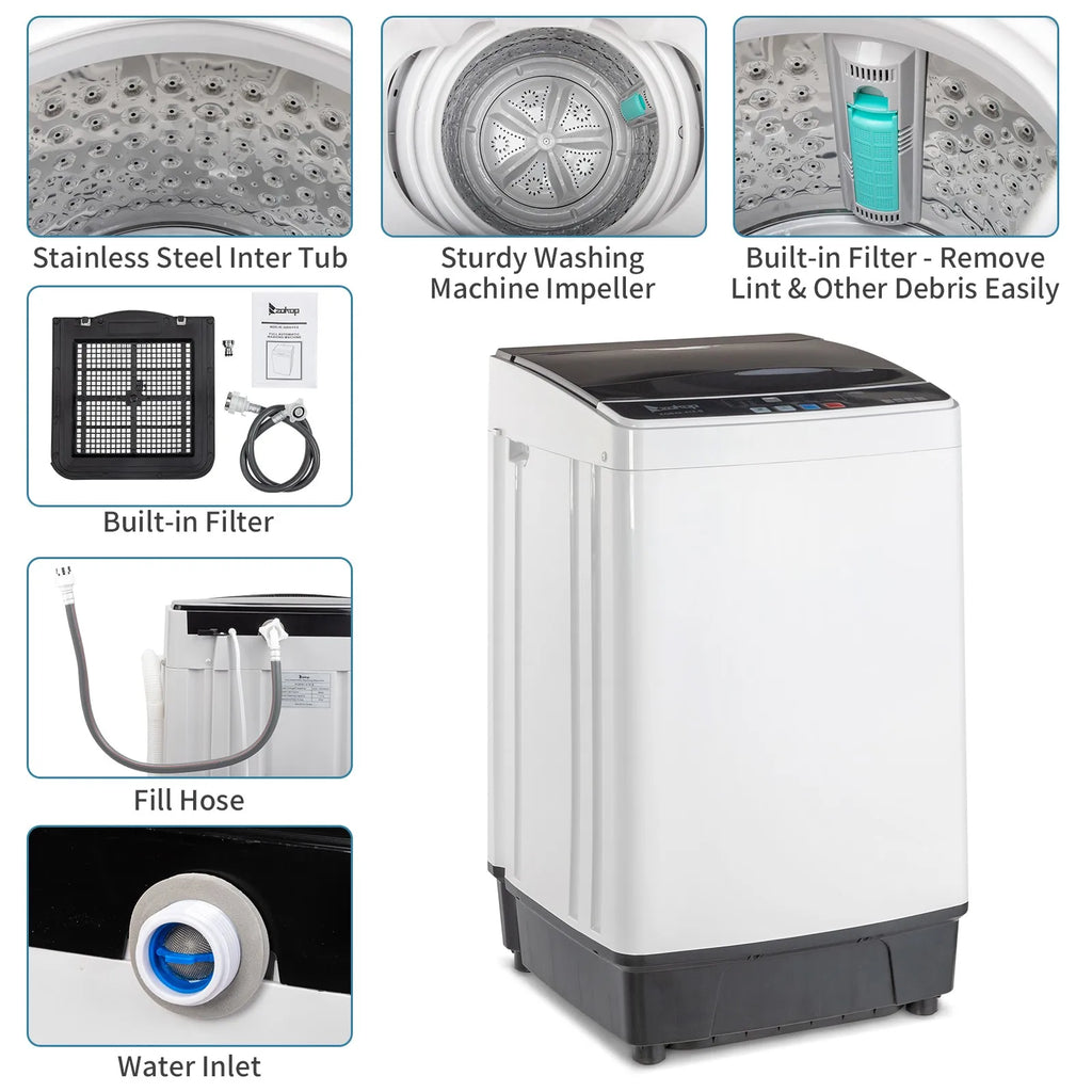 Full-Automatic Washing Machine Portable Compact Laundry Washer Spin w/Drain Pump
