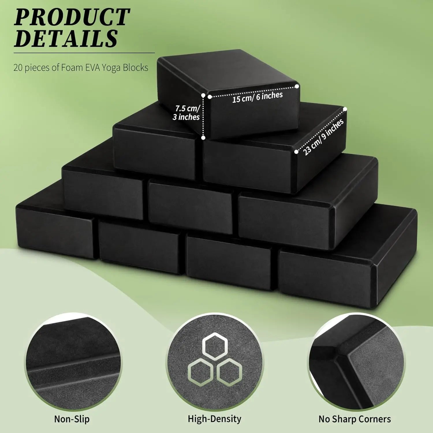 High Density EVA Foam Yoga Blocks for Yoga, Pilates and Meditation - Black, Lightweight and Non Slip