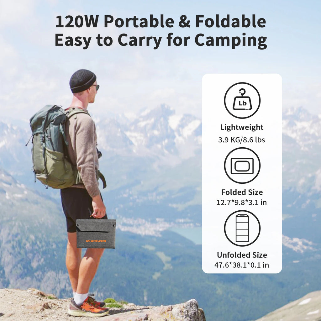 MHPOWOS 120W/ 80W Foldable Solar Panel Outdoor Emergency Backup Power Supply with USB-C/2xUSB-A/DC Outputs for Powerbank RV