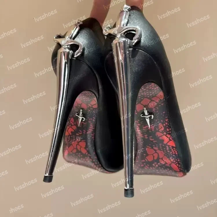 Sexy Design Cesare Paciotti Dagger Heels Silver Golden Metal Stiletto Heel Pointed Toe Women Pumps High Heels Brand Pointed Toe