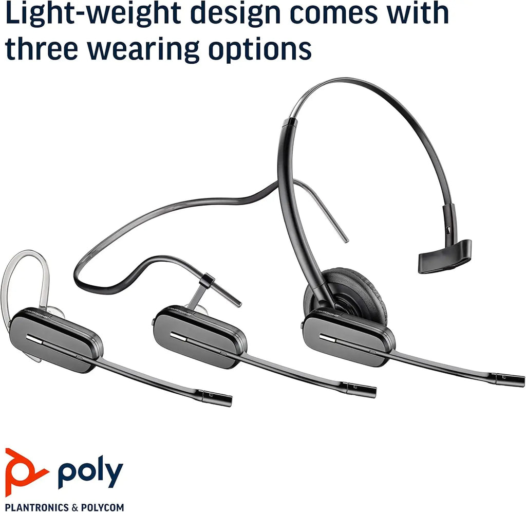 Wireless DECT Headset with Noise Canceling Microphone, Single Ear Convertible Design for Desk Phones, Up to 7 Hours Talk Time