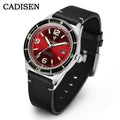 CADISEN NEW Watches Mechanical Automatic Wristwatches MIYOTA 8215 Movement Genuine Leather Waterproof Luminous Red Watch of Men