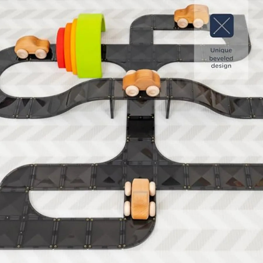 Connetix Magnetic Tiles Roads Creative Pack 48 Pieces Transparent Blue Interlocking Design for Building and Play