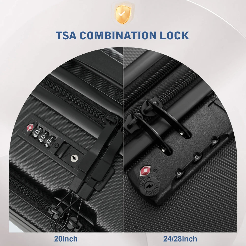 5Pcs Front Opening Hardside Expandable Luggage Set Double Spinner Wheels USB Port TSA Lock 20/24/28"