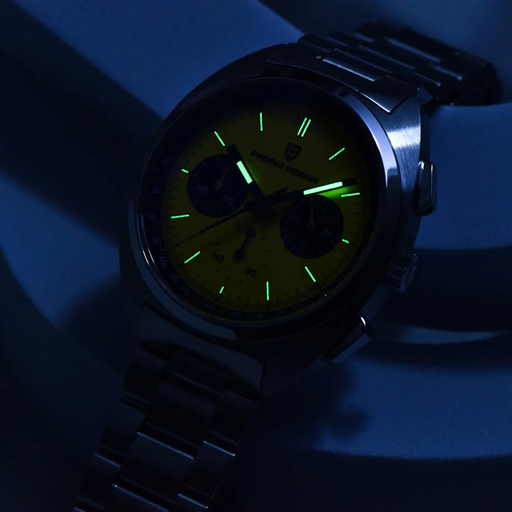 PAGANI DESIGN 2026 New Vibrant Yellow Men Watches Luxury Quartz Wrist Watch For Men Sapphire Speed Chronograph Retro Dial Clock