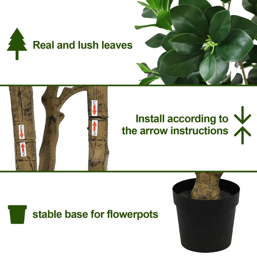 7.2FT  Artificial Silk Tree Large Faux Greenery Plant with Lifelike Leaves for Indoor Home Living Room1pc/set Black Plastic Pot