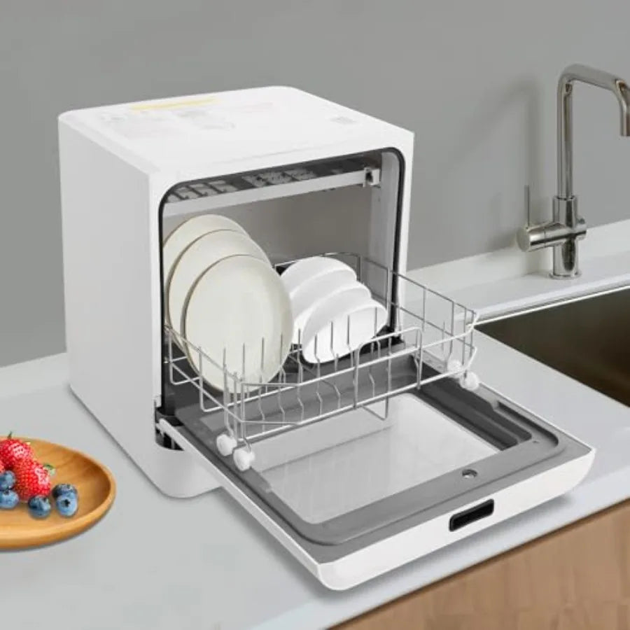 Portable Countertop Dishwasher 6.8L with 4 Washing Modes 800W for Home and Dormitory Use in White Fits 4-6 Place Settings