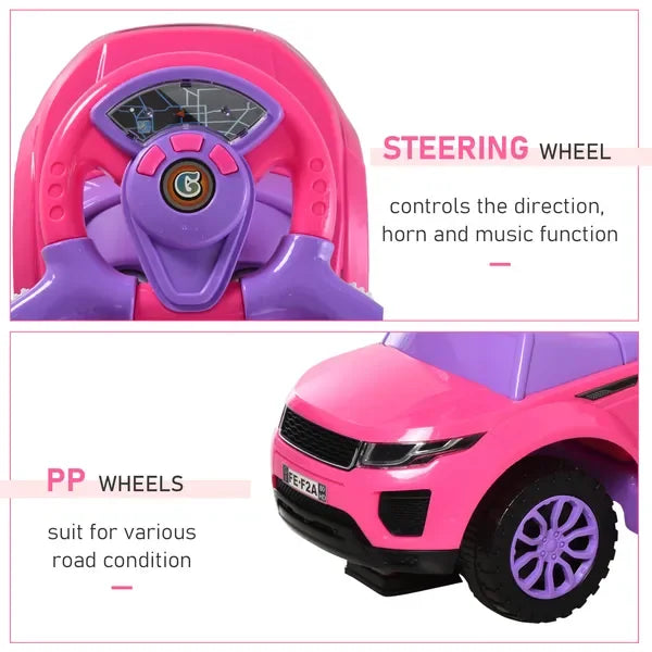 3-in-1 Push Car for Toddlers, Ride-on Stroller with Horn, Music & Light, Safe Bar, Walking Toy for Boys & Girls 1-3 Years Old, P