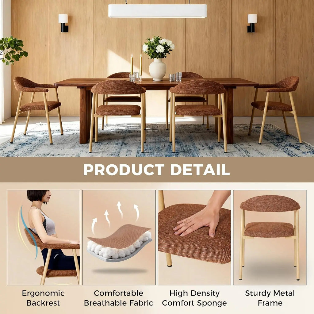 Dining Chairs Set of 2, Modern Linen Fabric Upholstered Kitchen Side Chairs, Orange