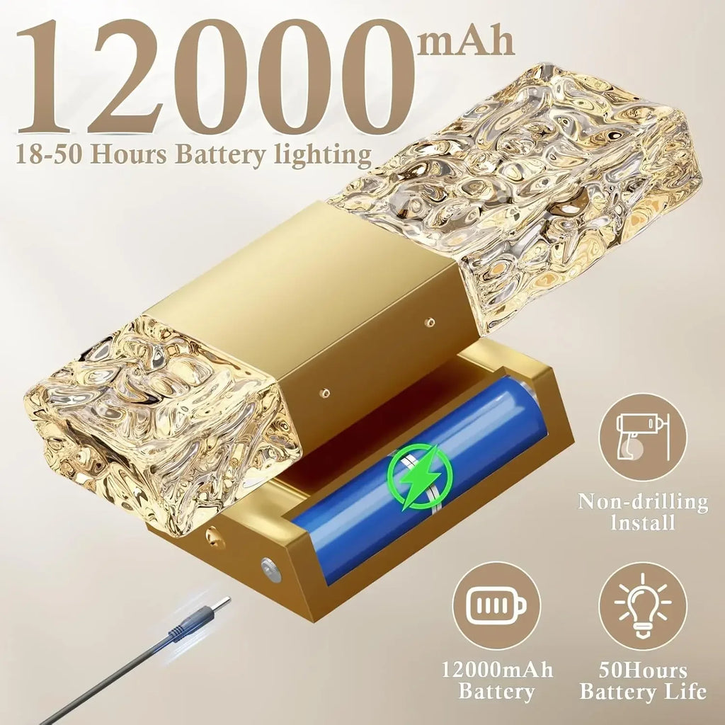 Battery Operated Wall Sconce Rechargeable Battery Powered 12000mAh Wall Light Indoor Not Hardwired Wall Lamp Fixtures for Bedroo