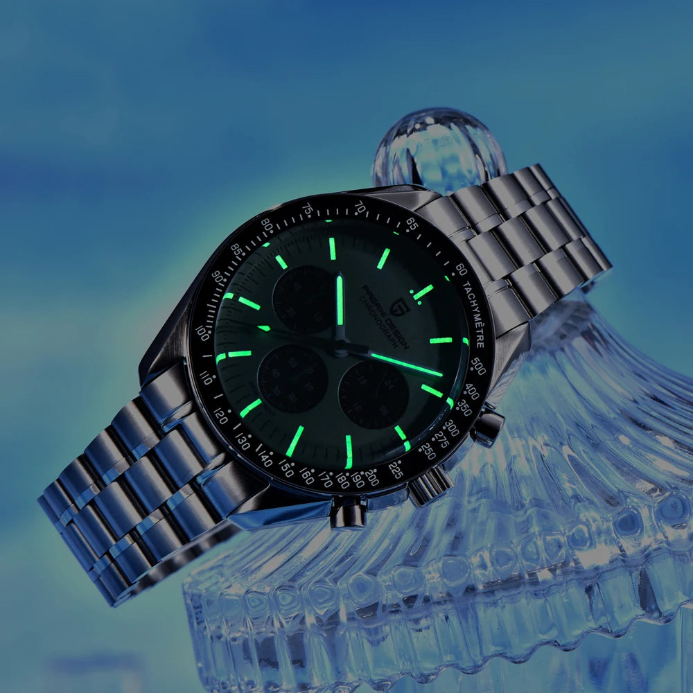 2026 New PAGANI DESIGN Moon Blue Men's Watches Luxury Quartz Watch For Men Chronograph AR Sapphire Waterproof VK63 Men Clock