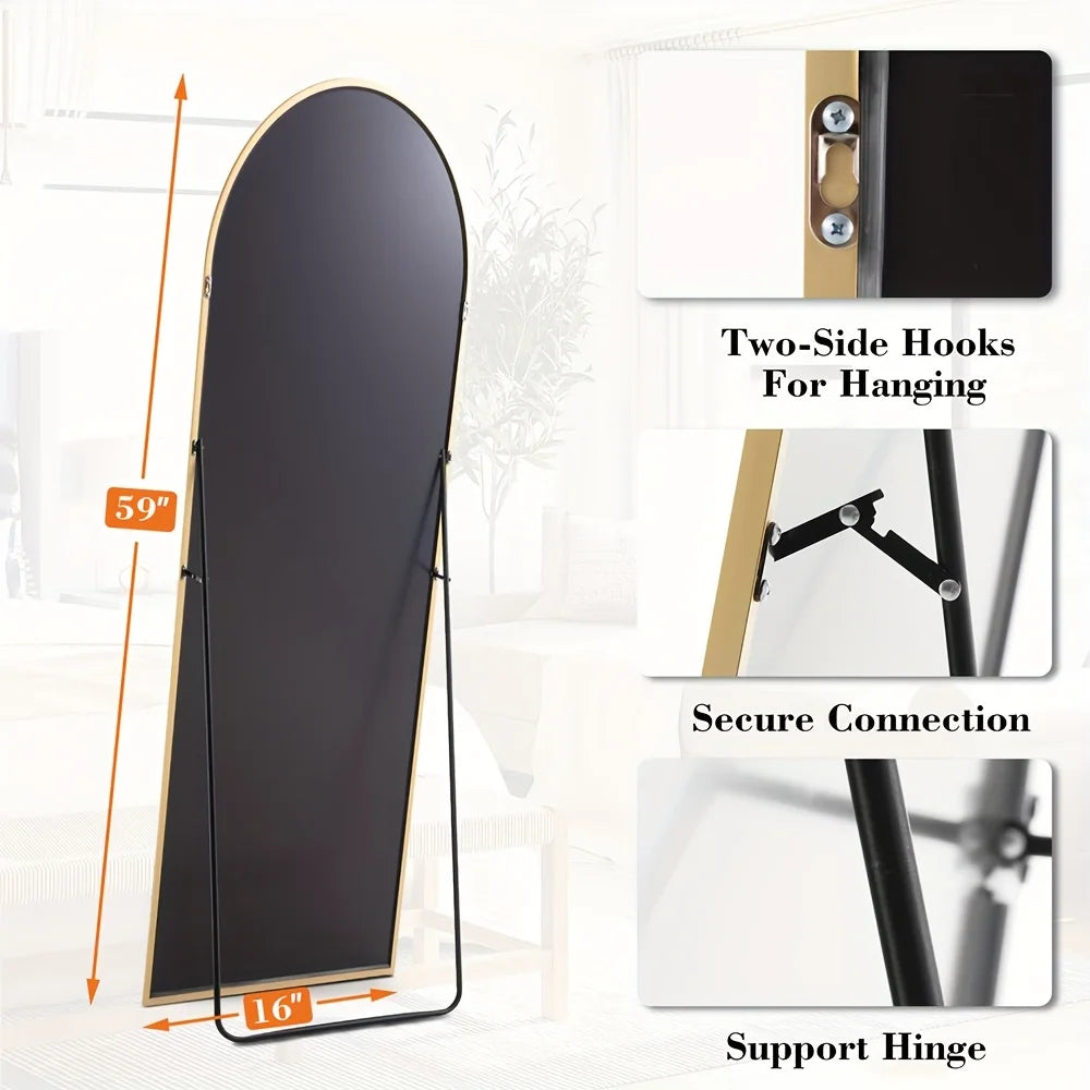 Arched/Rect Full Length Mirror, Full Body Mirror With Stand, Hanging Or Leaning For Wall, Aluminum Alloy Thin Frame Floor Standi